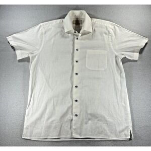 Hagen Carmel CA Men's White Linen Button Down Shirt Short Sleeve Size LARGE